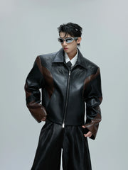 【25s Oct.】Embroidered Cropped Stand-up Collar Leather Jacket