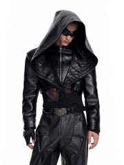 【25s Sep.】"Dark Knight" Bat Cap Pu Leather Jacket