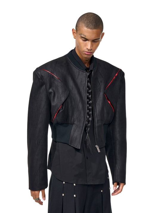 【25s Sep.】Deconstructed Paneled Suede Shoulder Pad Jacket