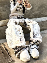 【25s Nov.】Leopard Print Plush Patchwork Jeans