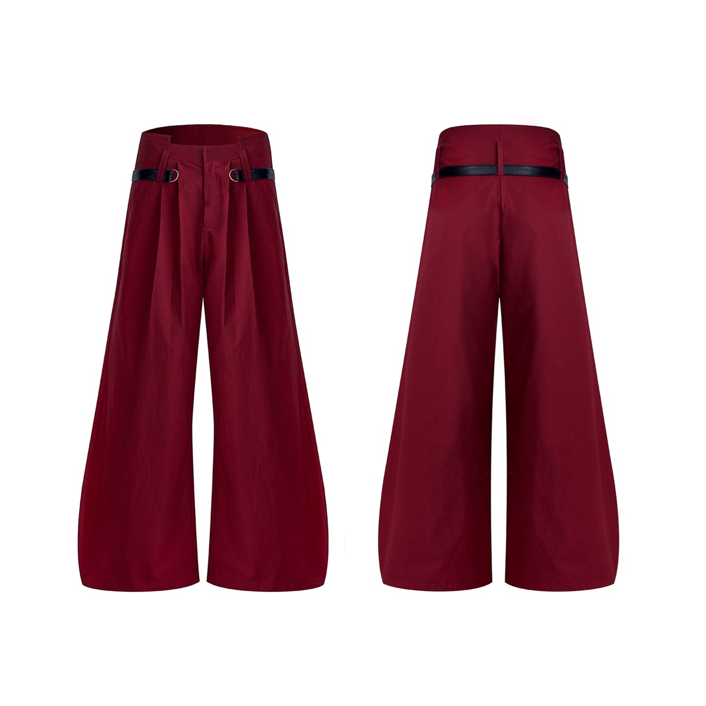 【25s Sep.】Red Wide-Leg Pants with Curved Blade Cut