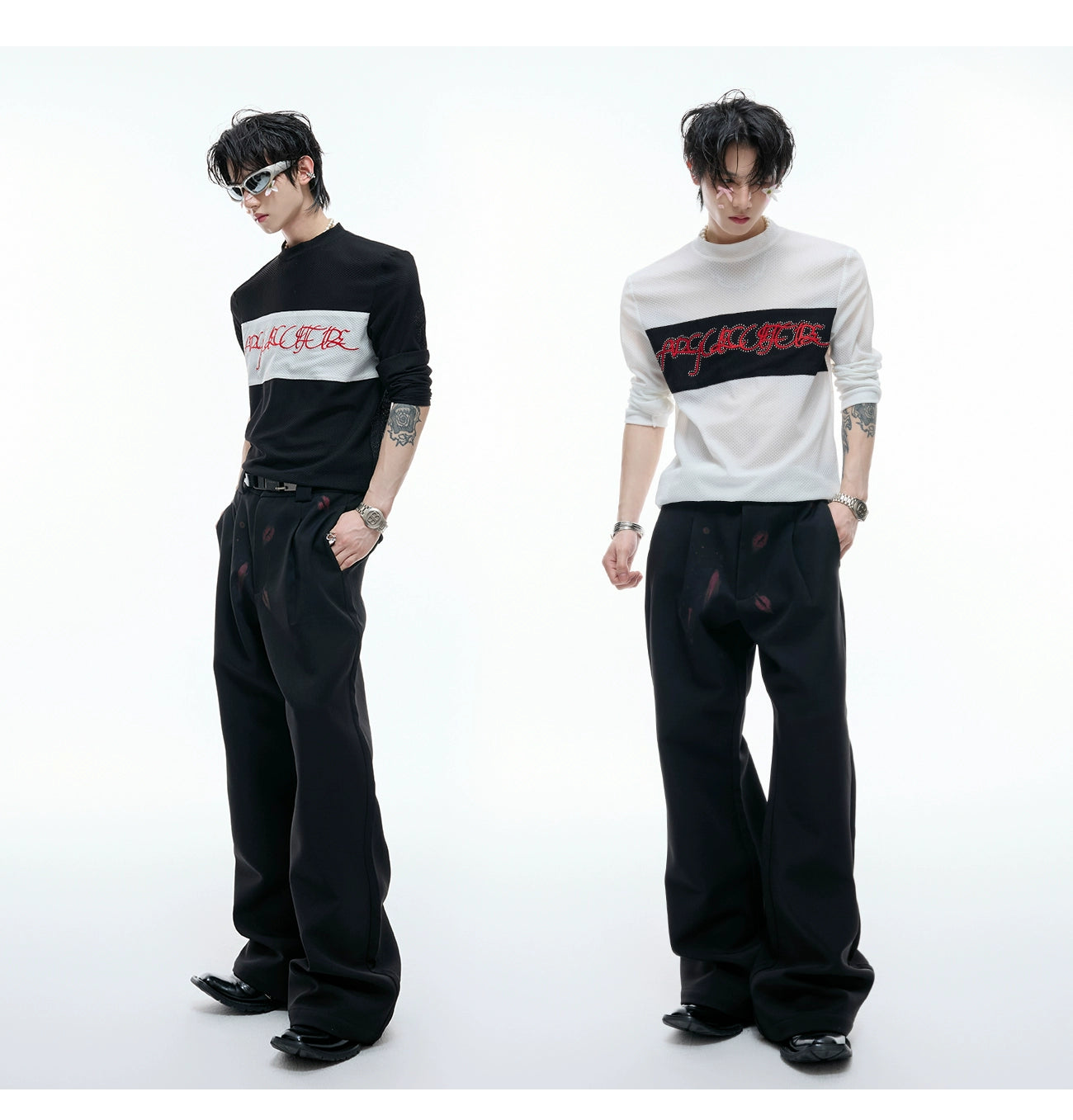 【25s Aug.】Mesh Elastic Slim Fit Embroidered Bottoming Shirt
