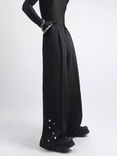 【26s May.】Metal Detail Patchwork Wide-Leg Black Pants