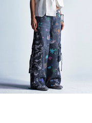 【25s Aug.】Vintage Cartoon Graffiti Camouflage Patchwork Jeans