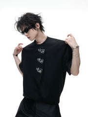 Asymmetric Placket Embroidered Tee