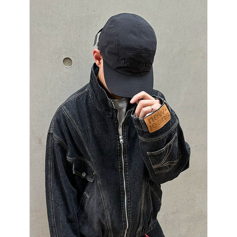 【25s Aug.】Deconstructed Washed Reversed Stand Collar Denim Jacket