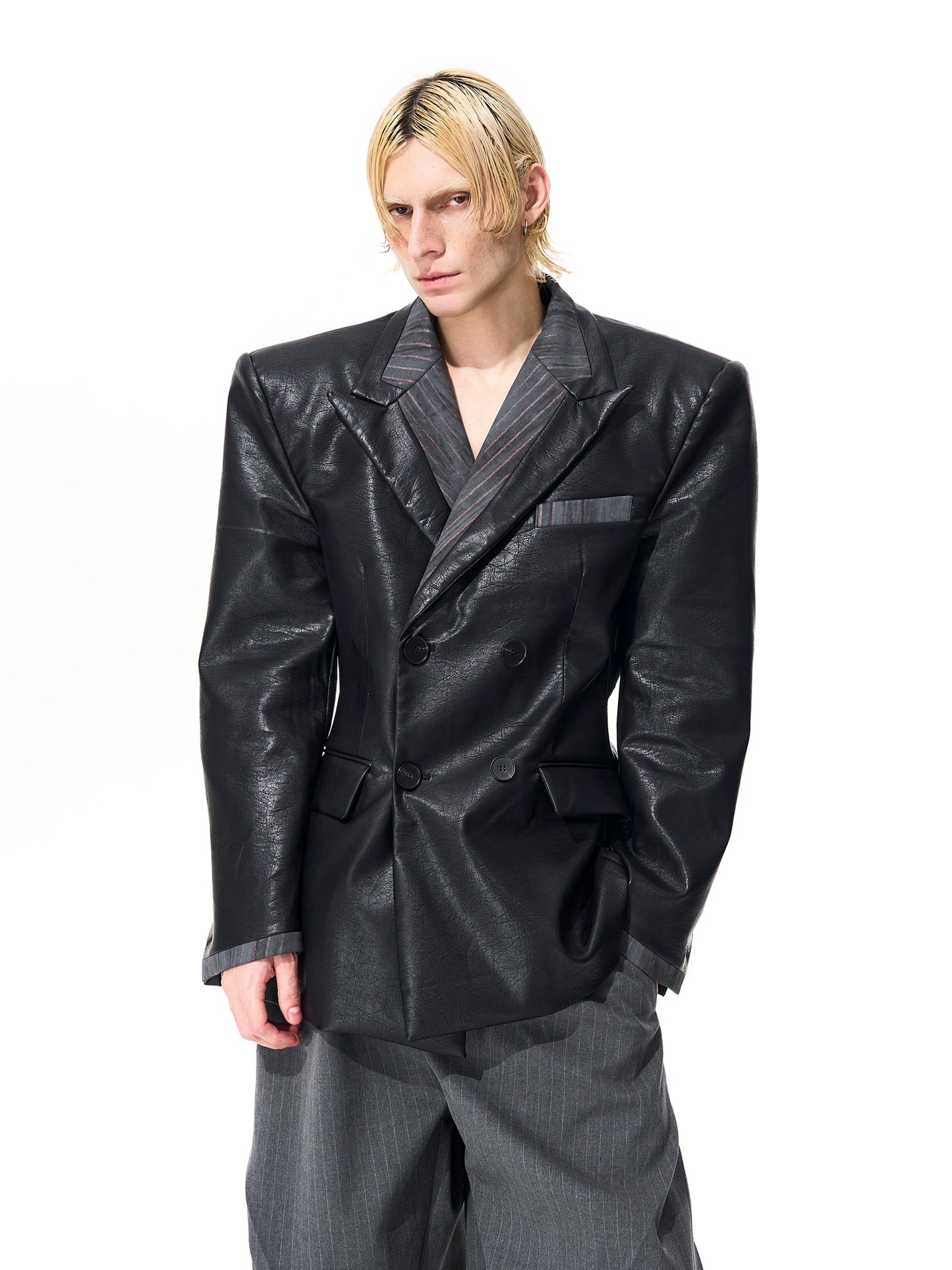 【25s Nov.】Textured PU Leather Suit Jacket