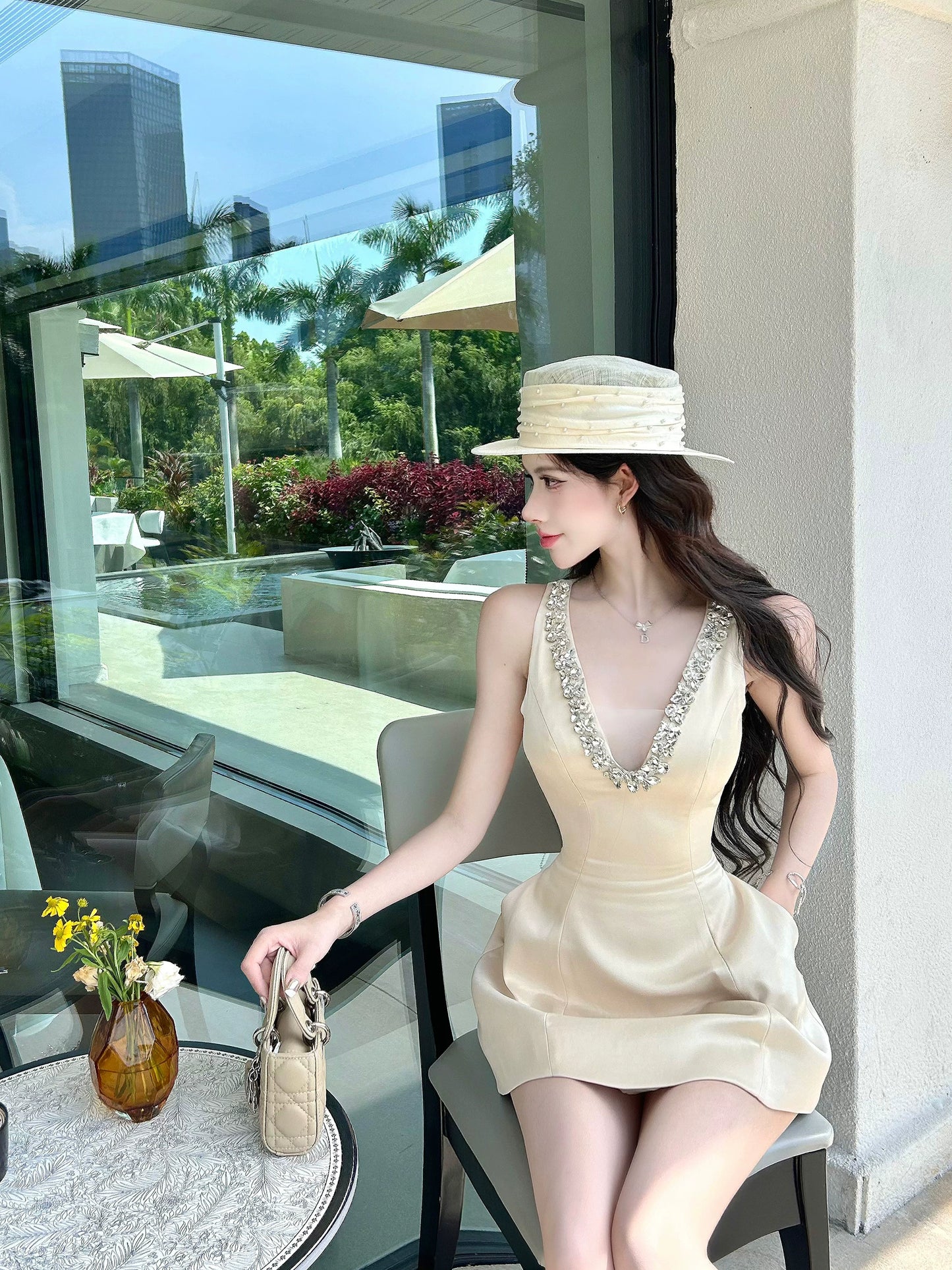【25s Aug.】Diamond V-neck Suspender Dress