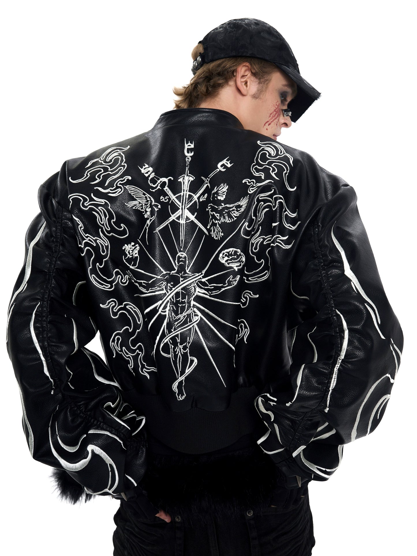 【25s Sep.】Cropped Stand Collar Biker Jacket with Embroidery