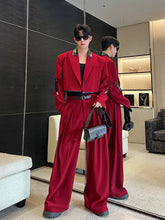 【26s Apr.】Color-Block Faux Leather Blazer & Wide-Leg Pants Set