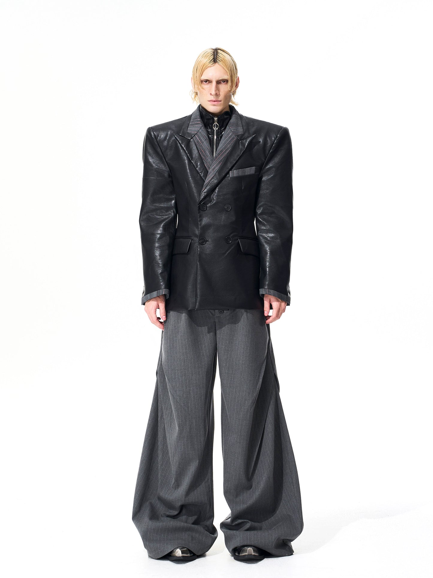 【25s Nov.】Textured PU Leather Suit Jacket