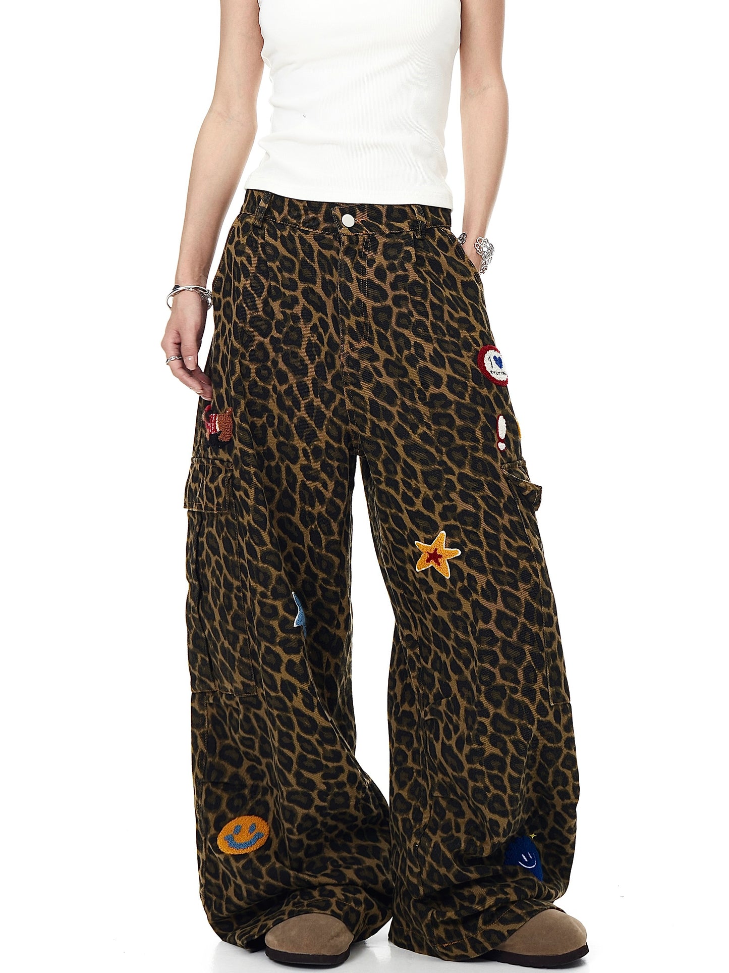 【25s Aug.】Vintage Patchwork Embroidered Leopard Print Jeans
