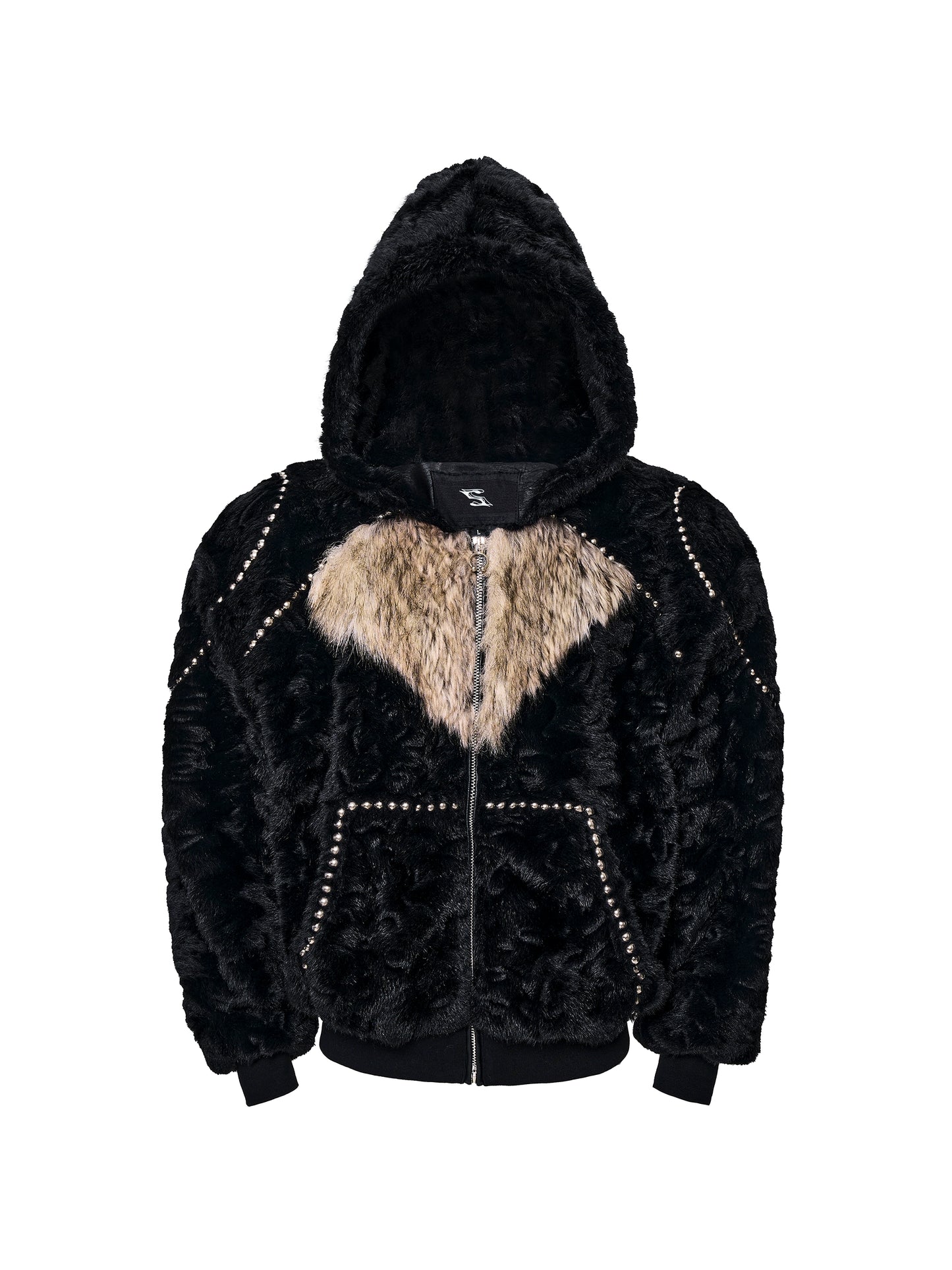 Contrast Color Heart Thickened Faux Mink Hooded Jacket / Pants