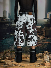 【25s Aug.】Deconstructed Patchwork Cargo Cow-Print Cropped Pants