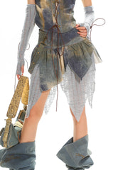 【25s Jul.】Wasteland Hooded Denim Vest Skirt Set