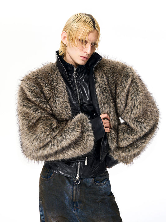 Faux Fur and Leather Thickened Cotton Jacket