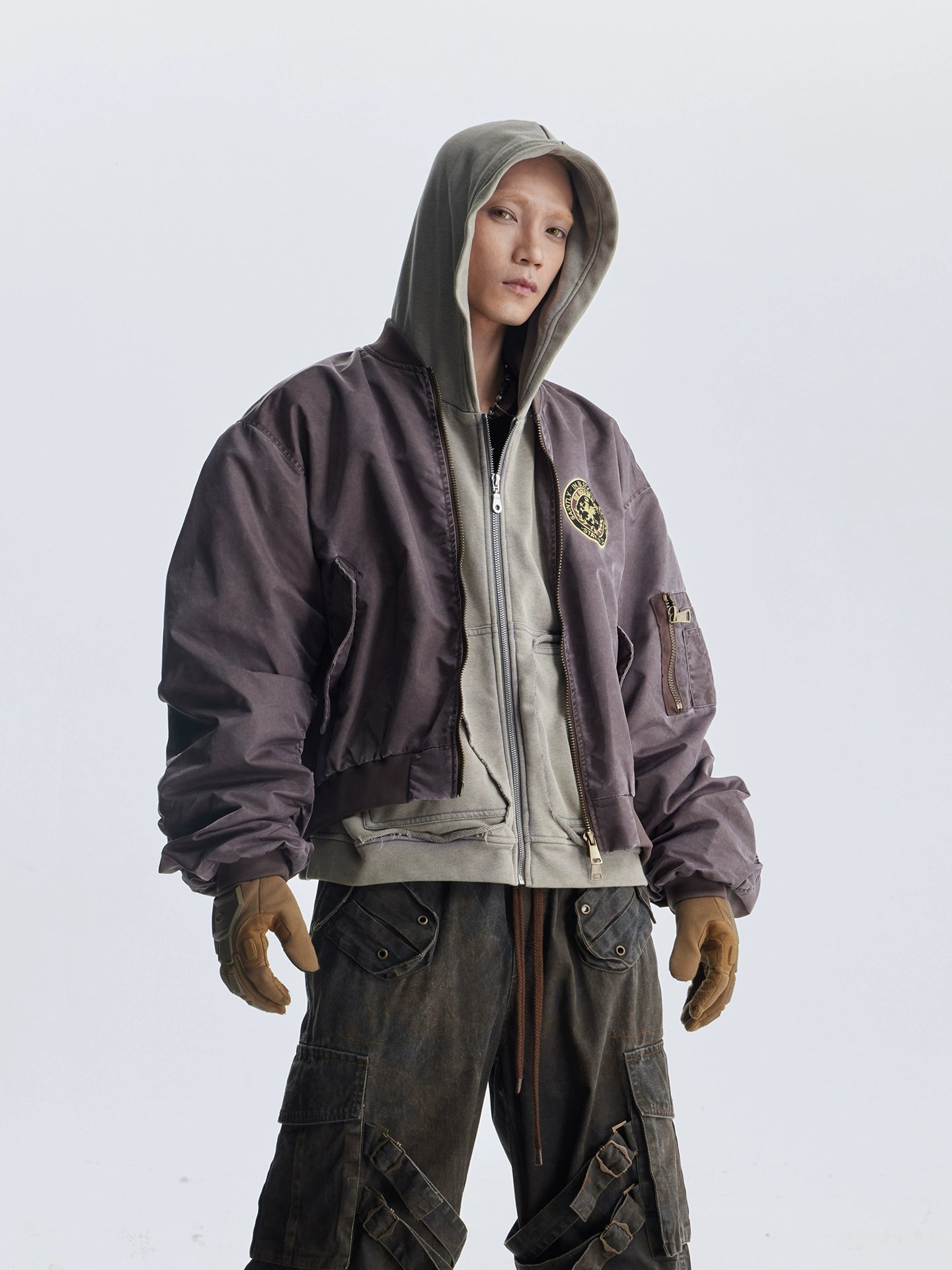 【25s Aug.】Distressed Washed Loose Bomber Jacket