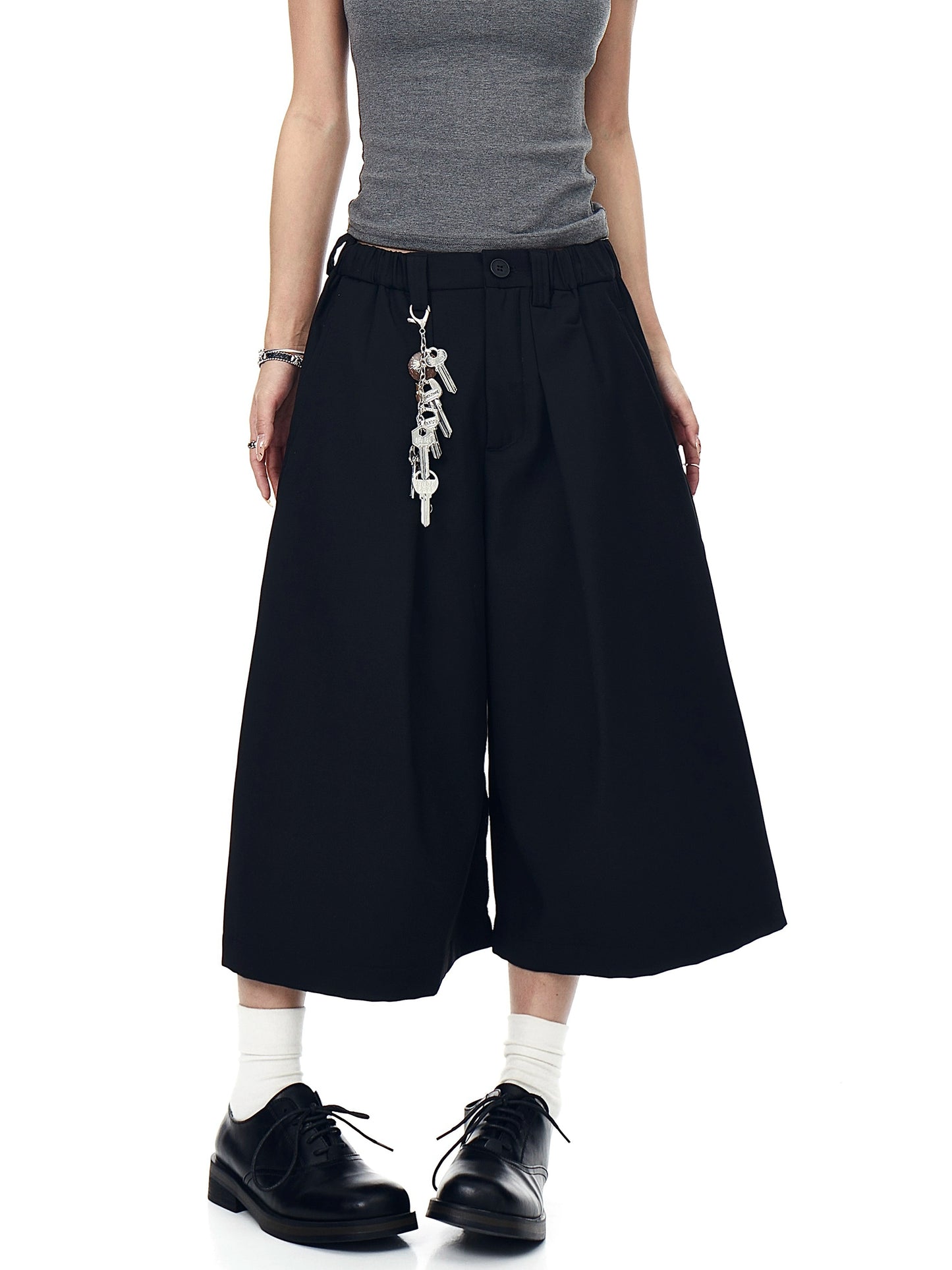 【25s 】Pleated Wide Leg Casual Cropped Trousers