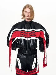 【25s Dec.】Color-blocked Ribbon Racing Leather Jacket/ Pants