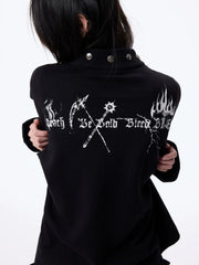 Dark Graphic Button Long Sleeve Tee