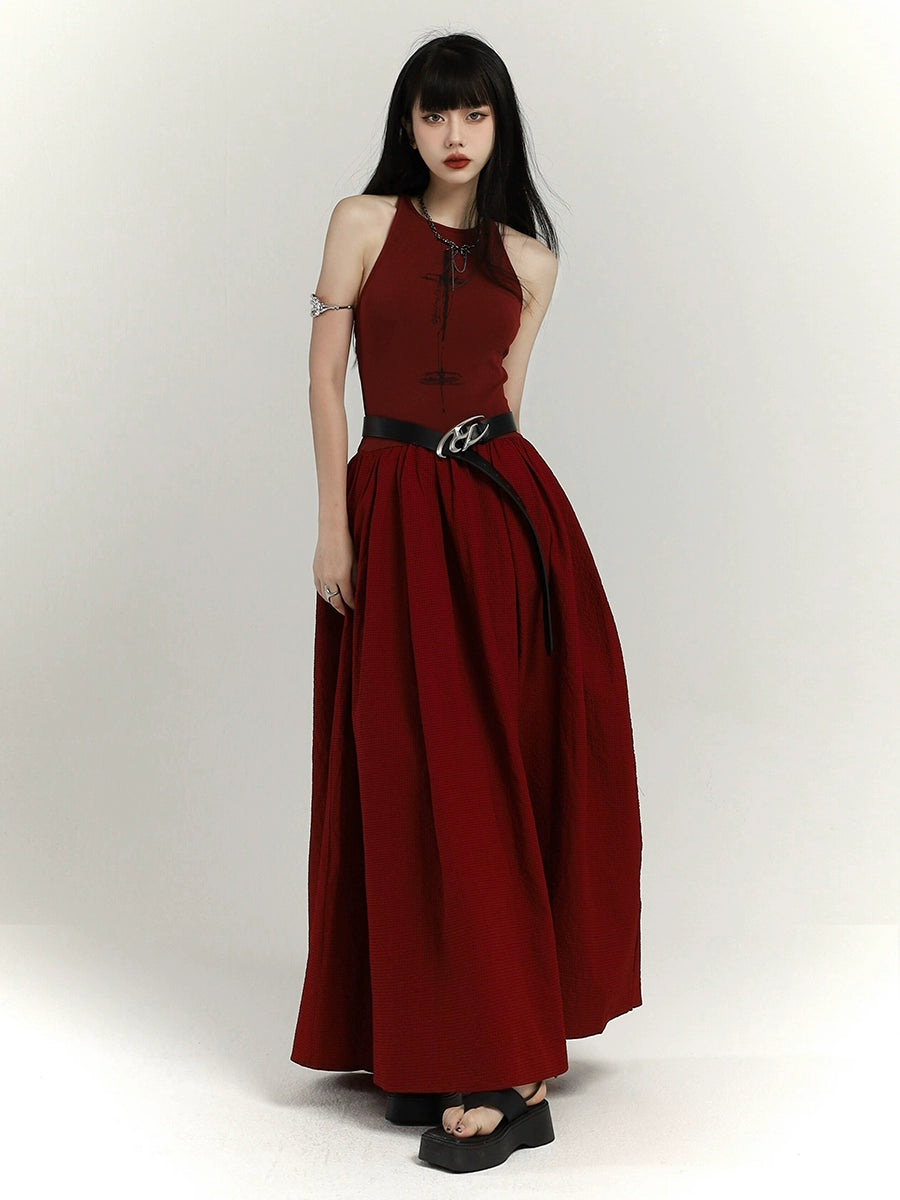 【25s Jul.】Sleeveless Printed Waist-Cinched Dress