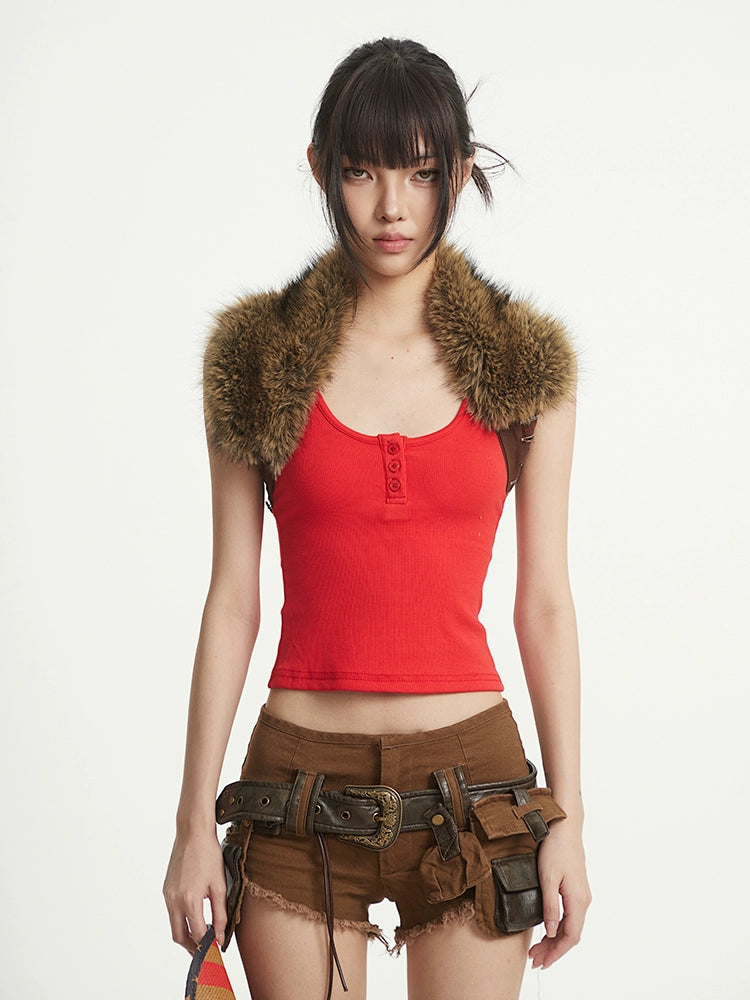 【25s Aug.】Washed Denim Fringe Waist Utility Shorts
