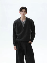 【26s Jan.】Clean-Fit Layered V-Neck Lambswool Knit Sweater