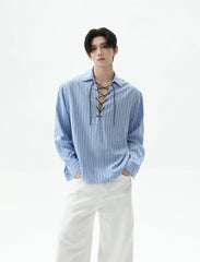 【25s Sep.】Cleanfit Drawstring Striped Shirt