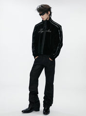Wave Texture Rhinestone Moto Jacket