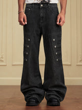 Vintage Washed Wide-Leg Cargo Jeans