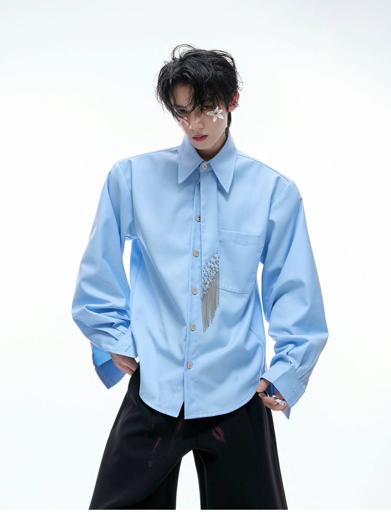 【25s Aug.】Tie-stitched Shoulder-padded Shirt