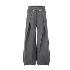 Gray Stripe Pleated Wide Trousers