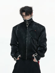 【26s Jan.】Black Python Textured Eagle Down Leather Jacket