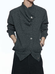 Asymmetric Studded Wool Blend Knit