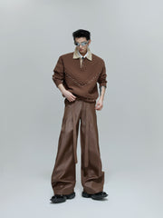 【25s Oct.】High-rise Smooth Fabric Pleated Trousers
