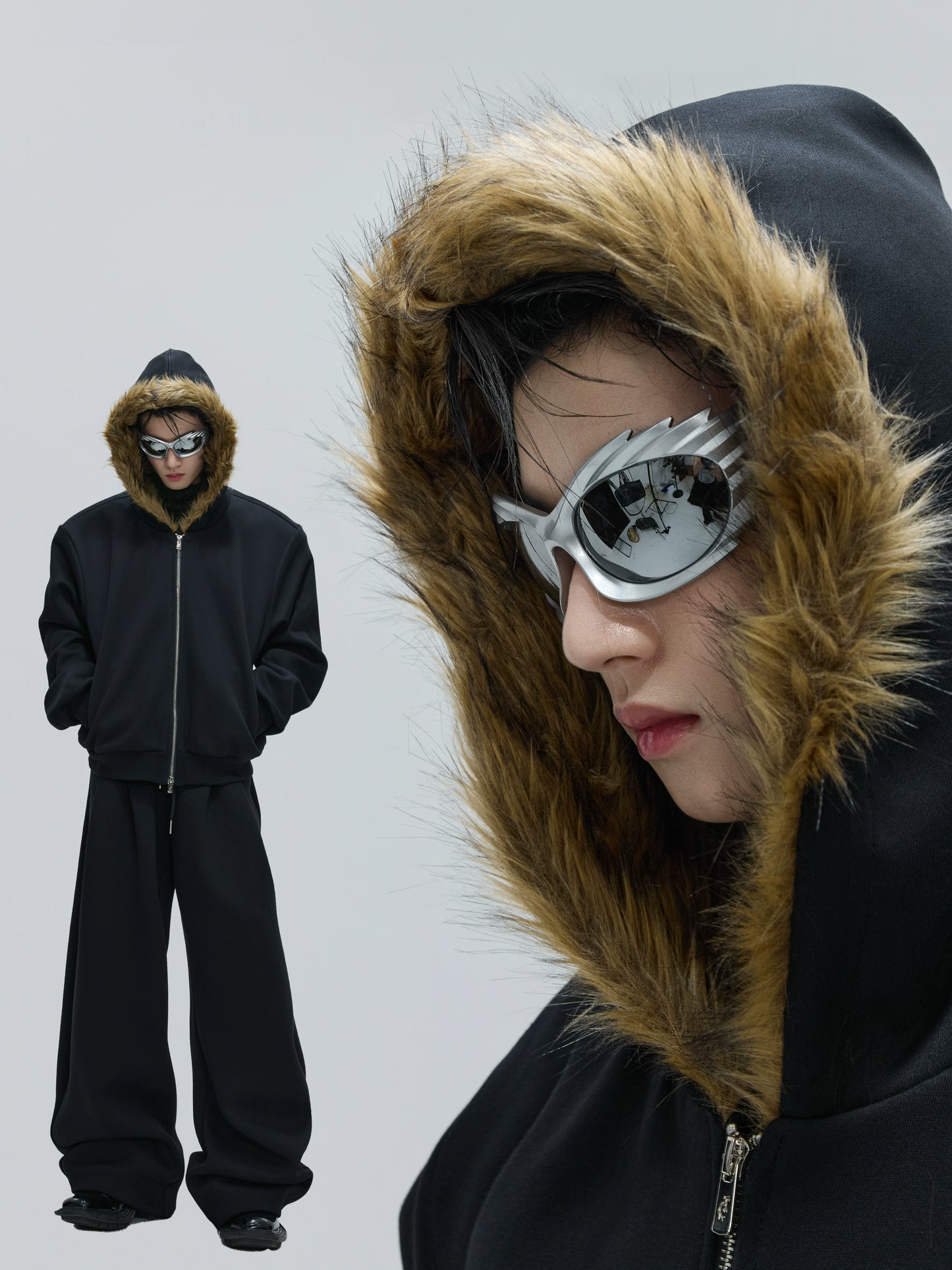 【25s Nov.】Fur Collar Hooded Sweatshirt Cardigan/ Pants