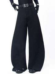 【26s May.】Layered Curved Wide-Leg Black Pants