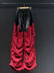 Patchwork Pleated Wide-Leg Pants