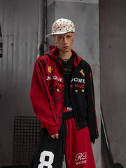 Black Red Contrast Graphic Hoodie