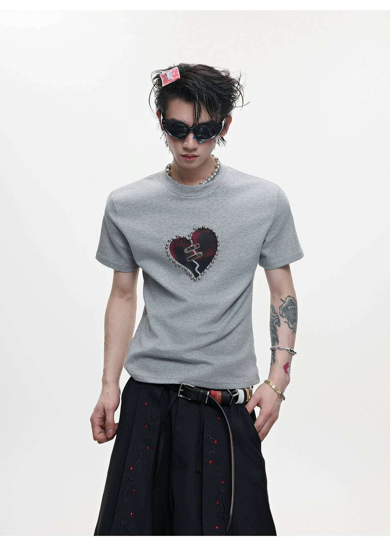 【25s Jul.】Metal Beads Heart Cracks Heavy T-shirt