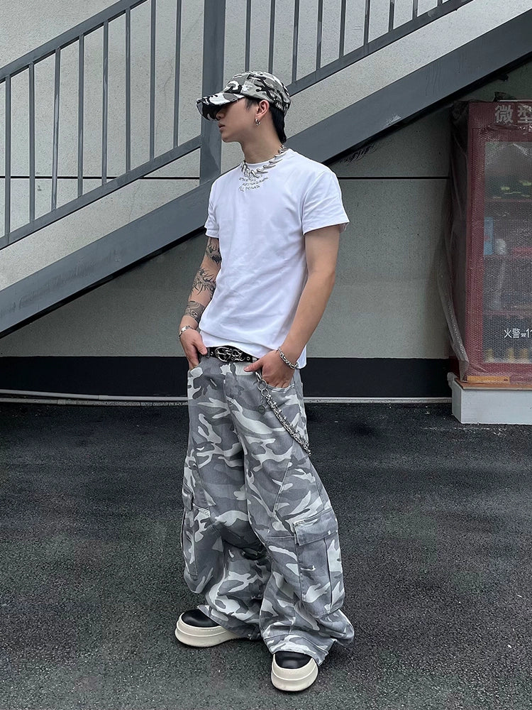 【25s Jun.】Vintage Multi-Pocket Camouflage Cargo Wide-Leg Pants