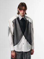 【25s Apr.】Mesh Stitching Shoulder Pad Long Sleeve Shirt
