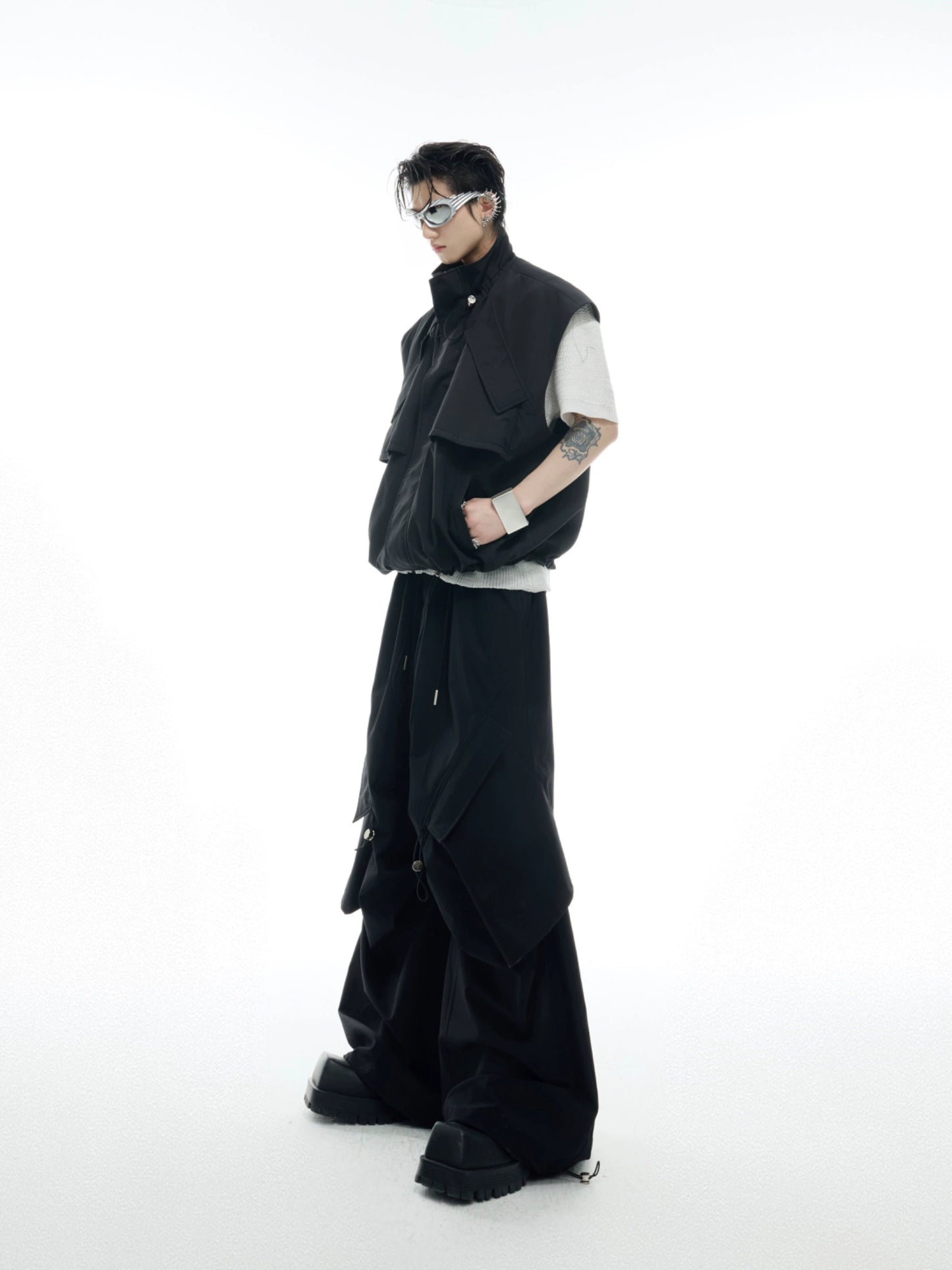 【25s May.】Loose Irregular Drawstring Vest / Multi-Pocket Overalls