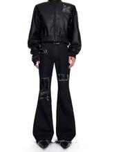 【25s Oct.】Raw-edge Fringed Leather Bootcut Jeans