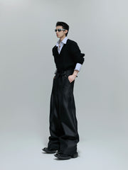 【25s Oct.】High-rise Smooth Fabric Pleated Trousers