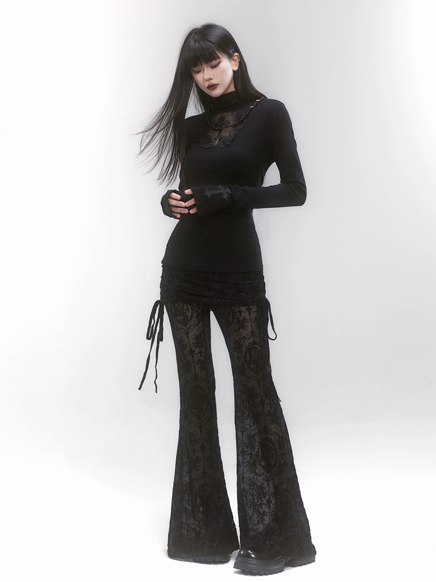 【25s Jul.】Slight Flared Faux Two-Piece Mesh Pants