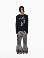 Distressed Punk Guitar Graphic Long Sleeve Tee