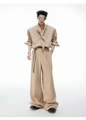 【25s Sep.】Scarf Shoulder Pad Shirt / Drape Wide-leg Pants