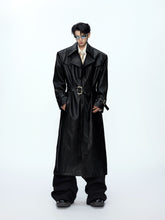 【25s Sep.】Deconstructed Crocodile-effect Metal Buttons Leather Coat