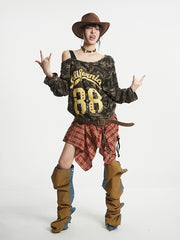【25s Aug.】Camo Slanted Off-Shoulder Long Sleeve